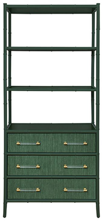 Flynn Green Dyed and Dark Green Matte Lacquer 3 Drawer Etagere with 3 Shelves