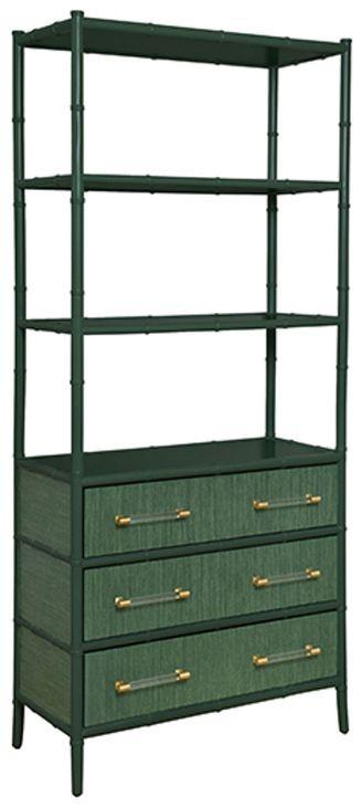 Flynn Green Dyed and Dark Green Matte Lacquer 3 Drawer Etagere with 3 Shelves
