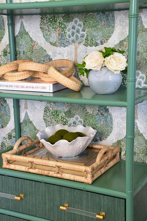 Flynn Green Dyed and Dark Green Matte Lacquer 3 Drawer Etagere with 3 Shelves