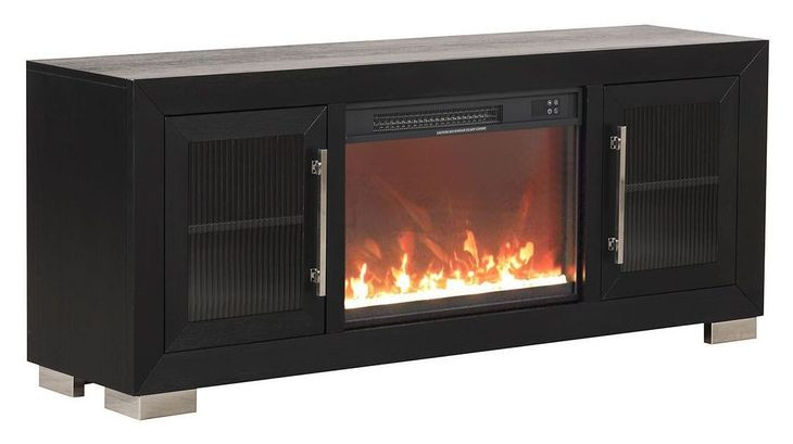 Ashbourne Black 60" TV Stand with LED Fireplace and USB Charging