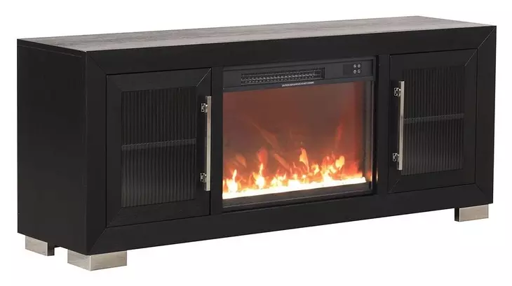 Ashbourne Black 60" TV Stand with LED Fireplace and USB Charging