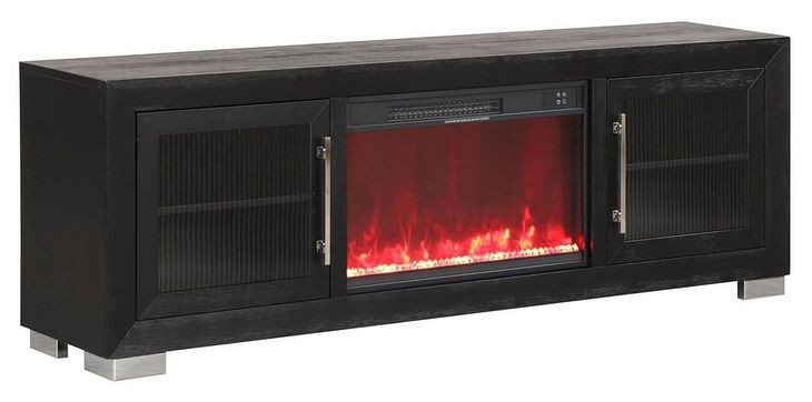 Ashbourne Black 72" TV Stand with LED Fireplace and USB Charging