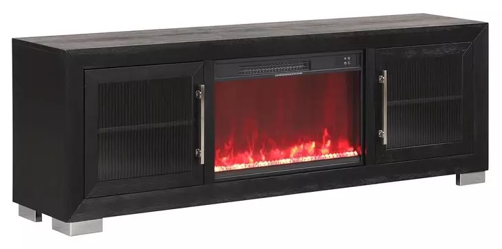 Ashbourne Black 72" TV Stand with LED Fireplace and USB Charging