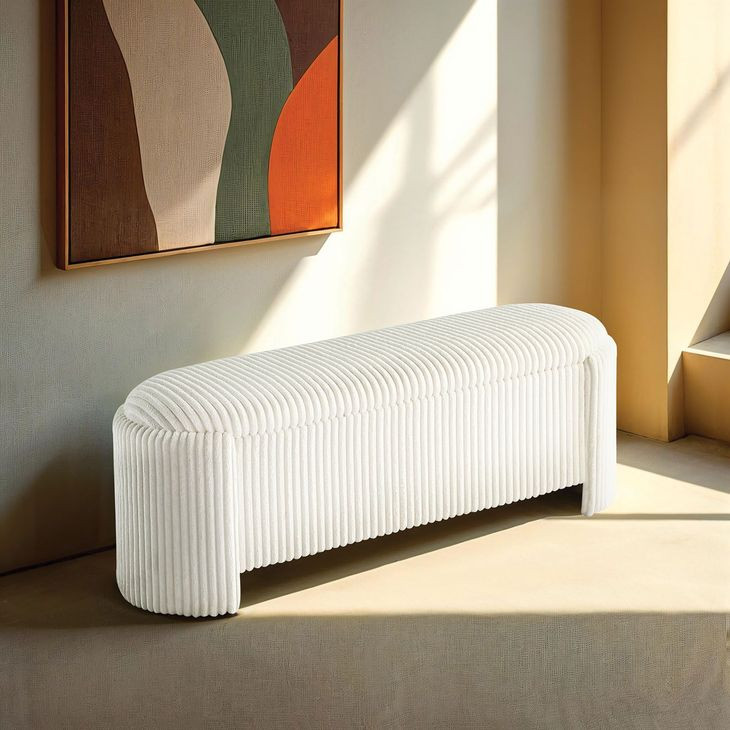 Grainne White Upholstered 51" Accent Bench with Storage