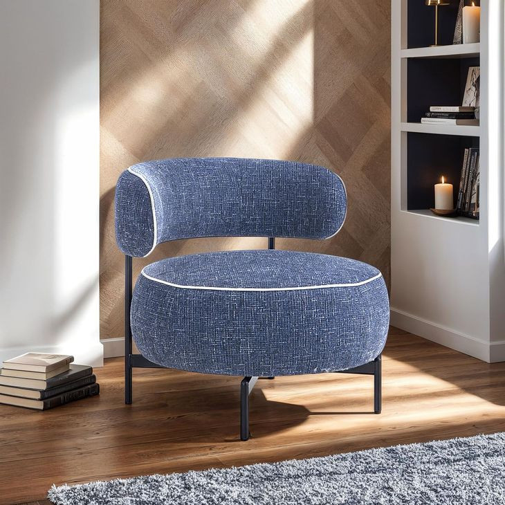 Florens Dark Blue Upholstered Swivel Chair