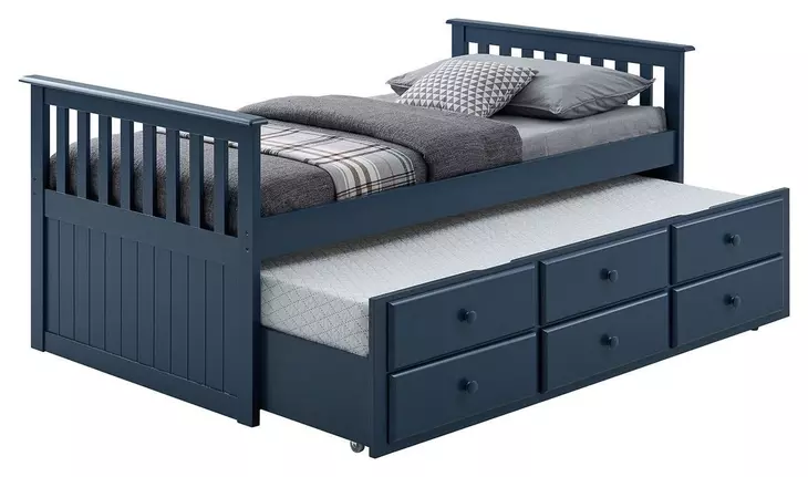Clemens Midnight Blue Twin Captain Bed with Trundle and Storage