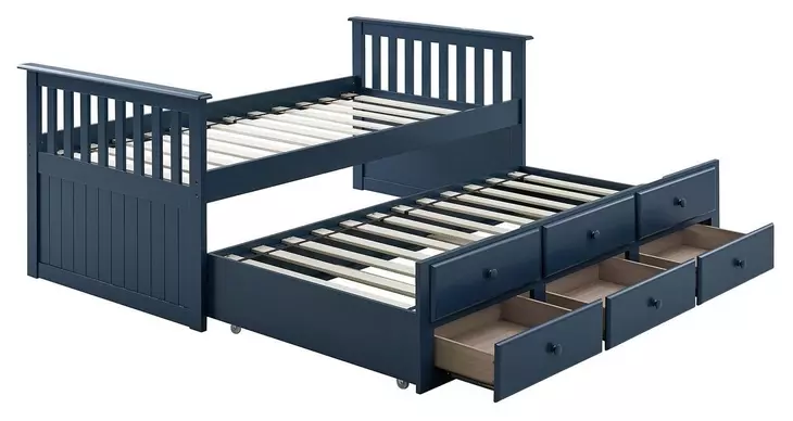 Clemens Midnight Blue Twin Captain Bed with Trundle and Storage