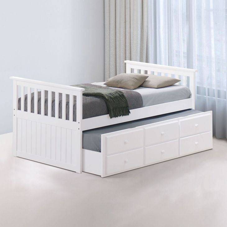 Clemens White Twin Captain Storage Bed with Trundle