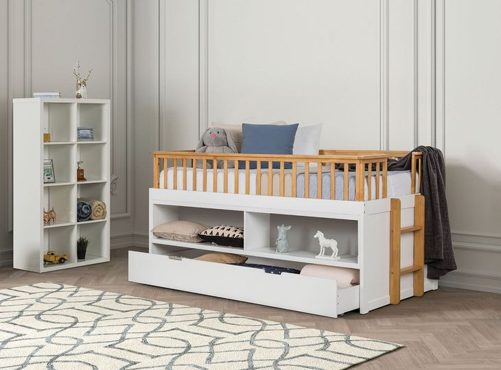McPherson White and Oak Twin Captain Storage Bed with Trundle