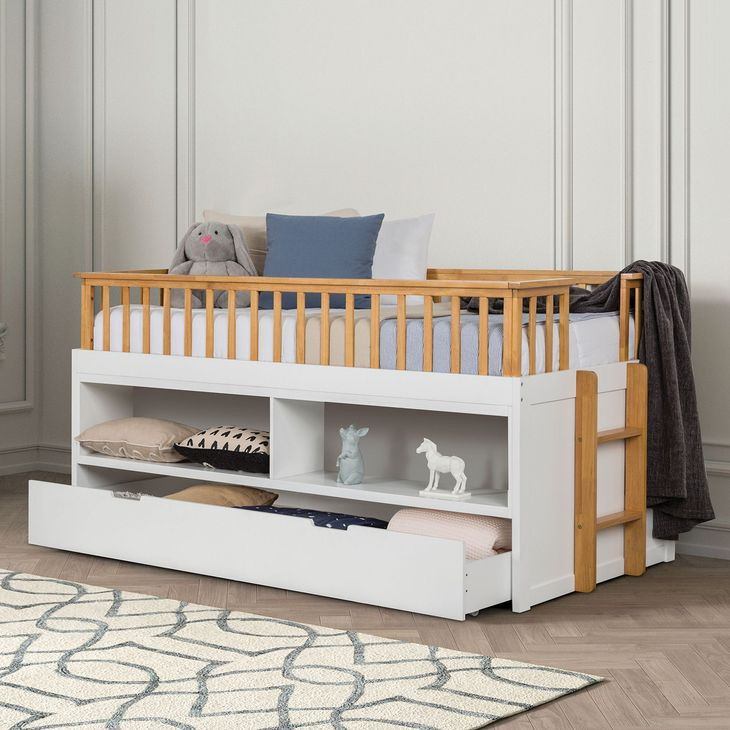 McPherson White and Oak Twin Captain Storage Bed with Trundle