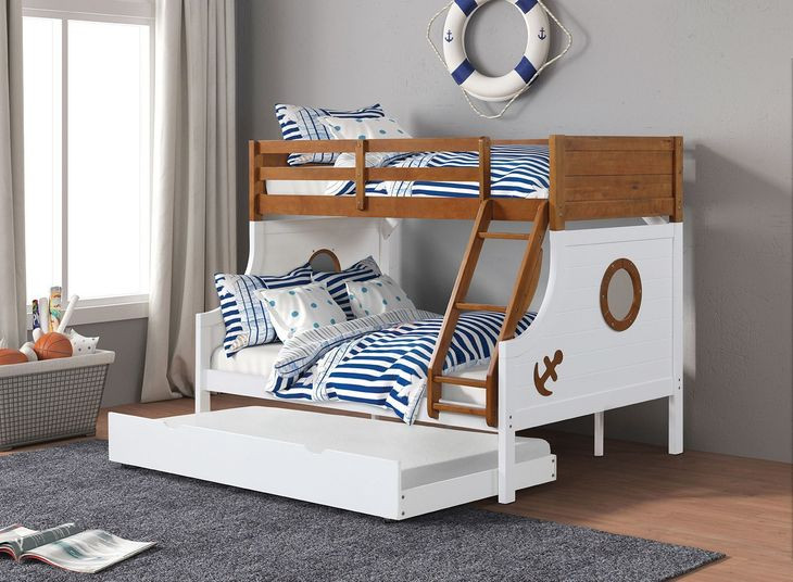 Nautia Oak and White Twin Over Full Bunk Bed with Trundle