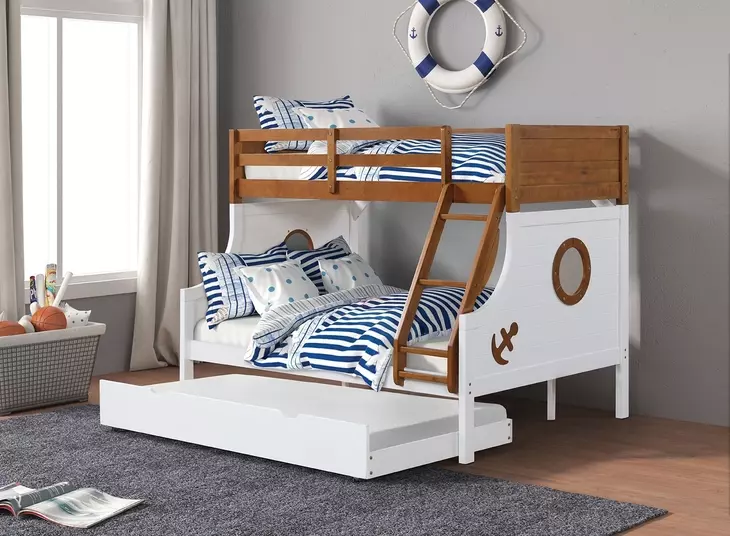 Nautia Oak and White Twin Over Full Bunk Bed with Trundle