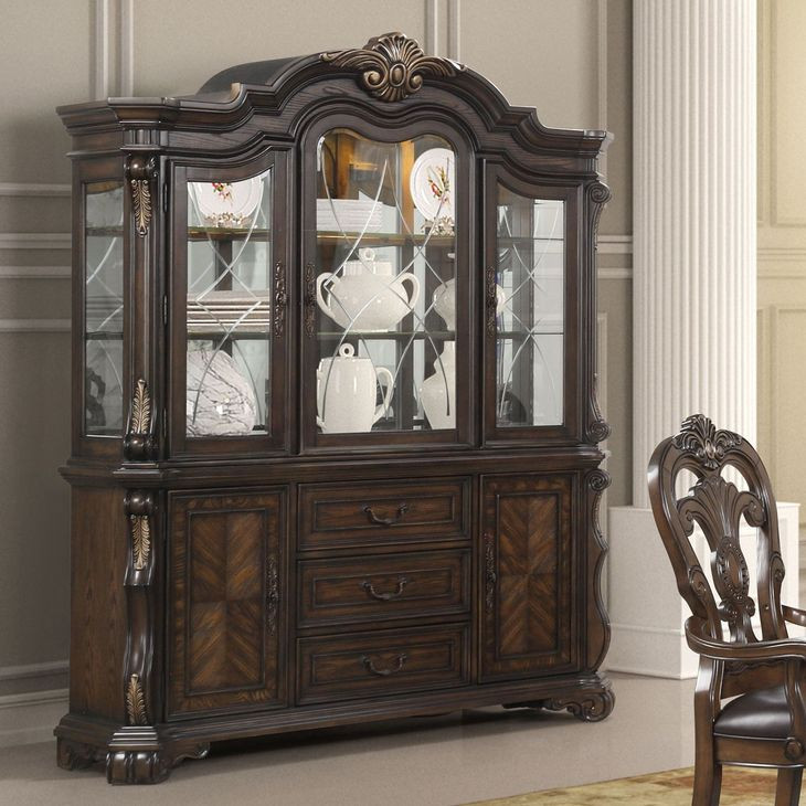 Leovanni Dark Brown Hutch and Buffet with LED Light