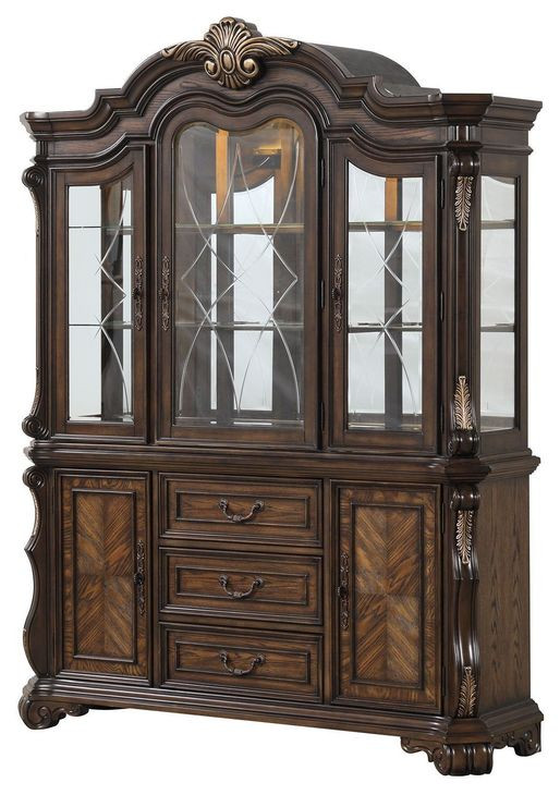 Leovanni Dark Brown Hutch and Buffet with LED Light