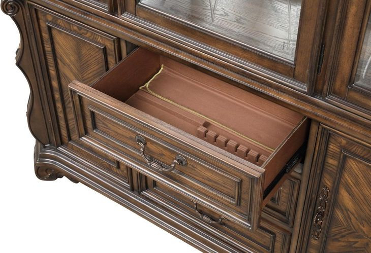 Leovanni Dark Brown Hutch and Buffet with LED Light