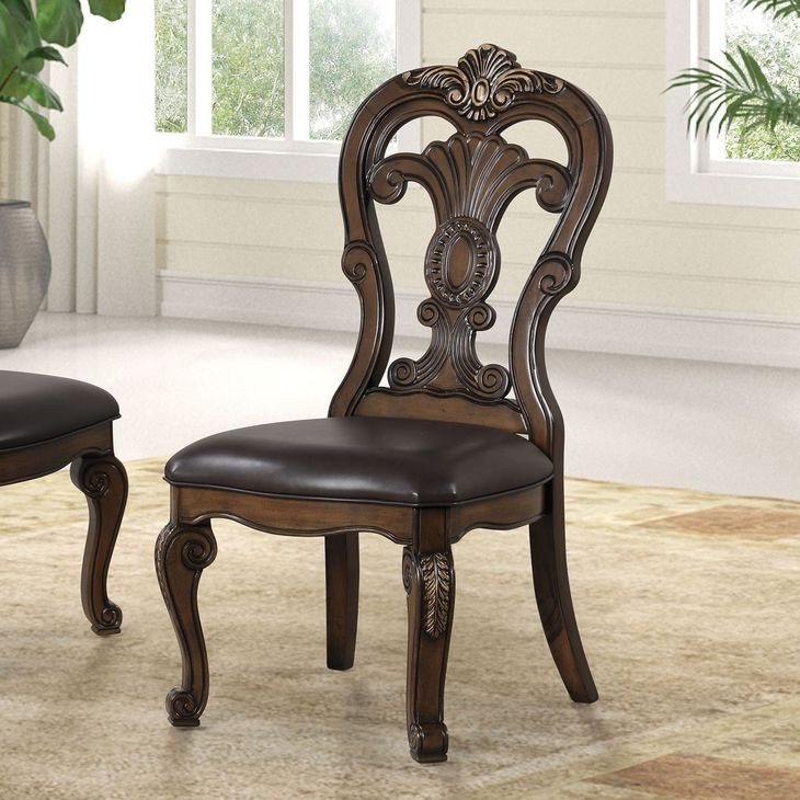 Leovanni Dark Brown Side Chair Set of 2