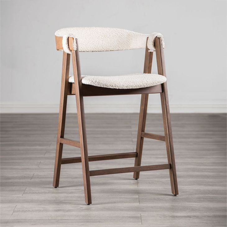 Ebikon Walnut and Beige Upholstered Counter Height Stool Set of 2