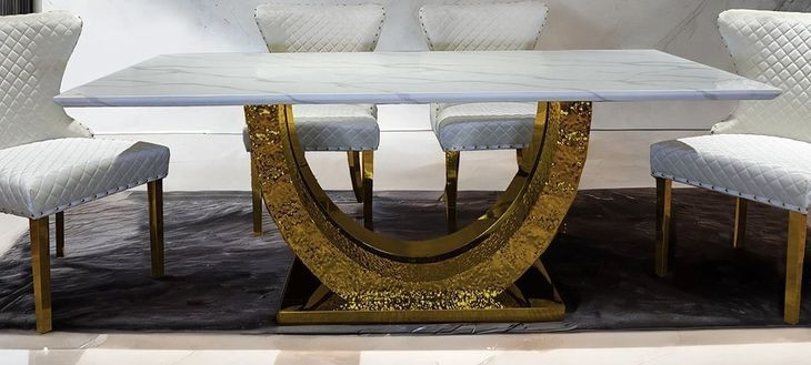 Portanova Gold 79" Rectangular Dining Table with Marble Top