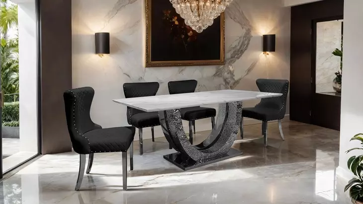 Portanova Silver 79" Rectangular Dining Table with Marble Top