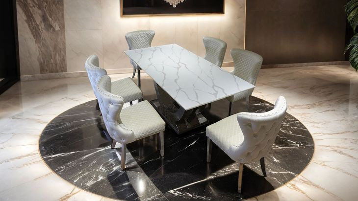 Portanova Silver 79" Rectangular Dining Table with Marble Top