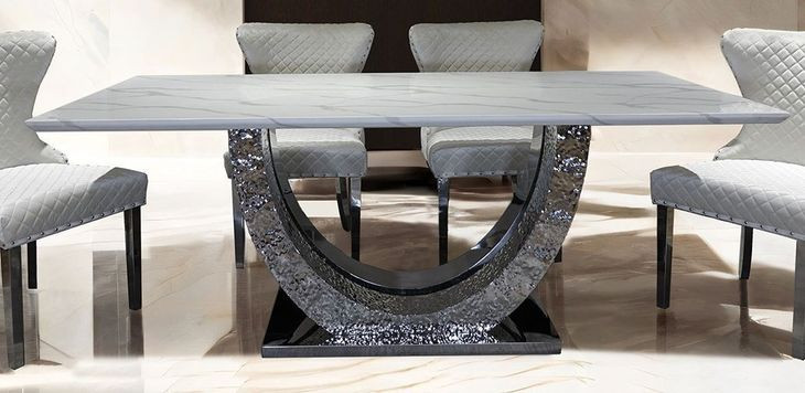 Portanova Silver 79" Rectangular Dining Table with Marble Top