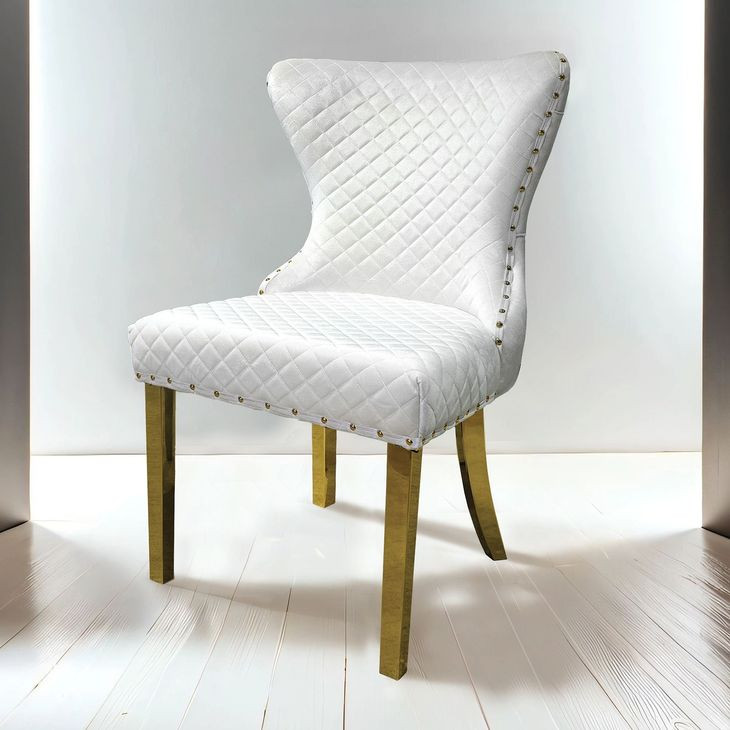 Portanova White and Gold Side Chair Set of 2