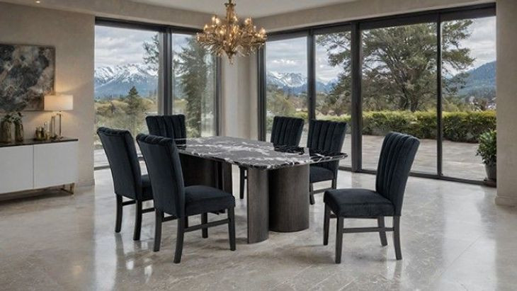 Selsey Black 78" Rectangular Marble Top Dining Room Set
