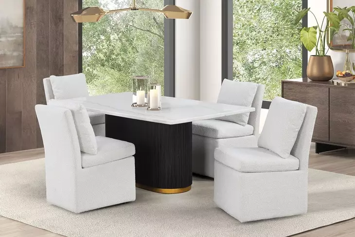 Morges Black and White 72" Rectangular Dining Table with Marble Top