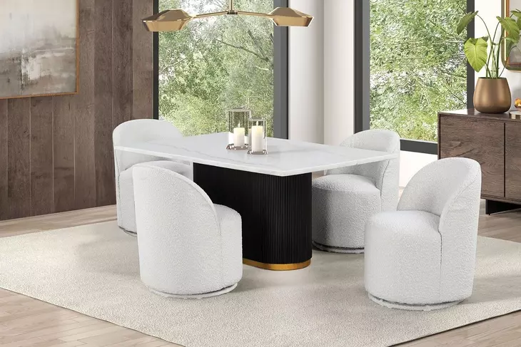 Morges Black and White 72" Rectangular Dining Table with Marble Top