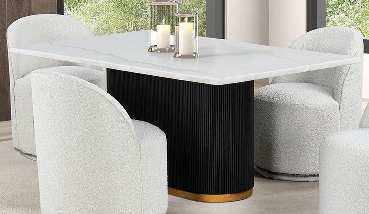 Morges Black and White 72" Rectangular Dining Table with Marble Top