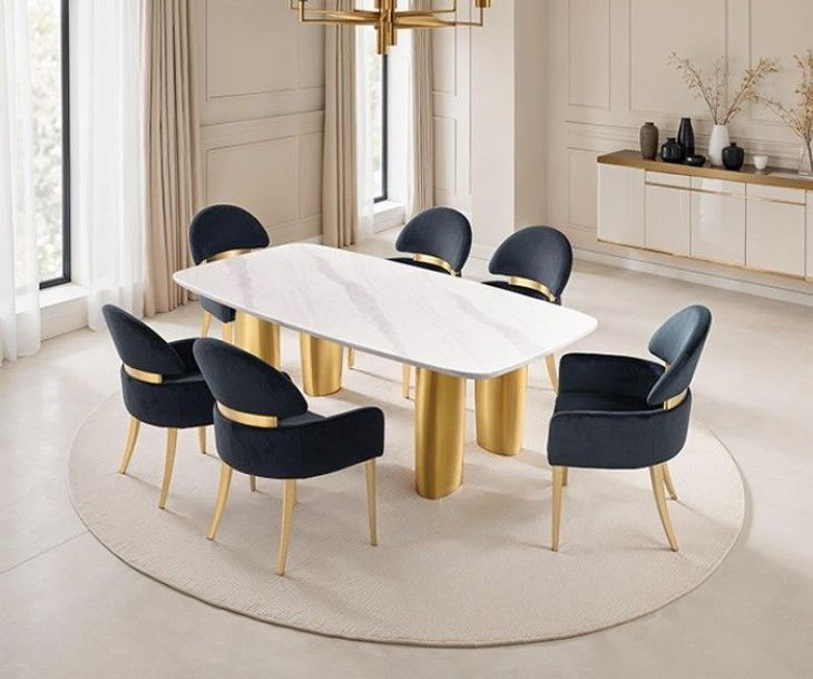 Northall White and Gold 79" Rectangular Sintered Stone Top Dining Table