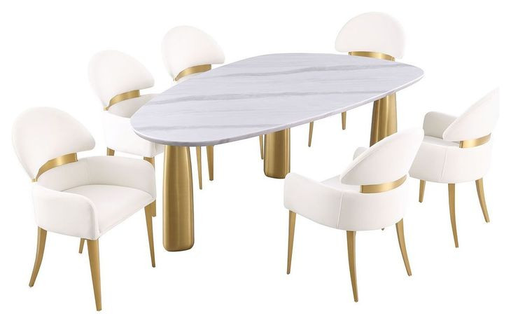 Northam Matte Gold and White 79" Rectangular Sintered Stone Top Dining Table