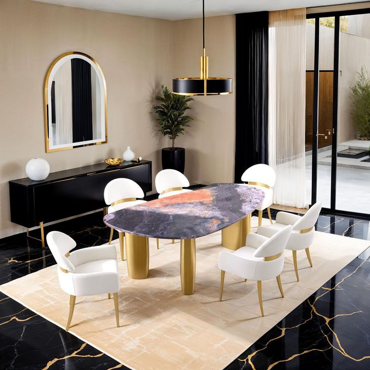 Northwich Matte Gold and Gray 79" Rectangular Sintered Stone Top Dining Table