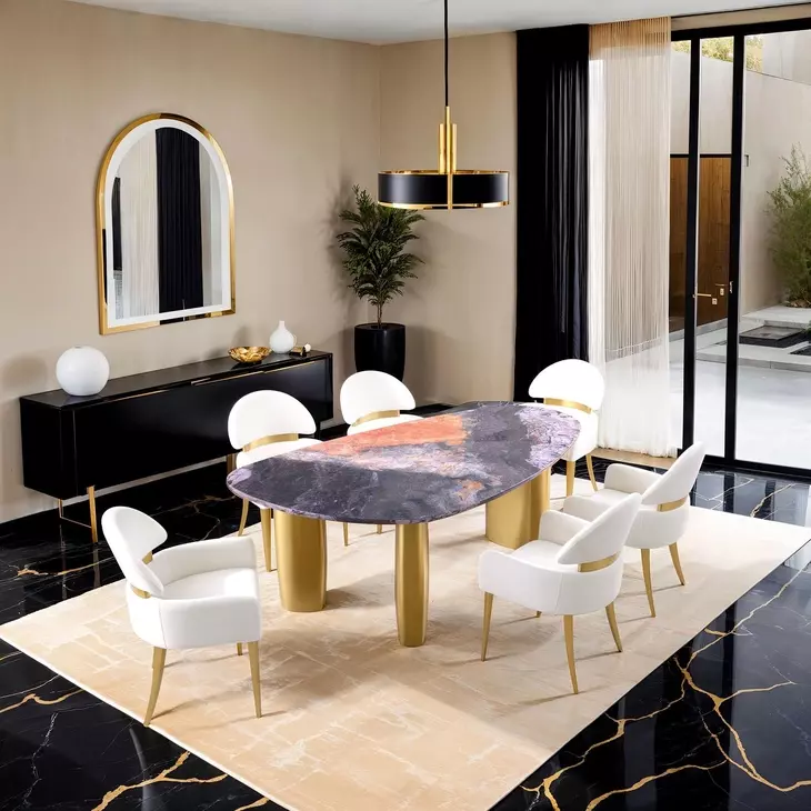 Northwich Matte Gold and Gray 79" Rectangular Sintered Stone Top Dining Table