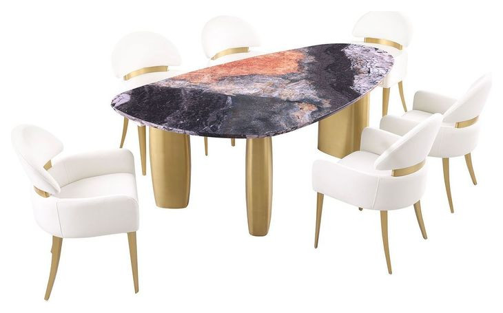 Northwich Matte Gold and Gray 79" Rectangular Sintered Stone Top Dining Table