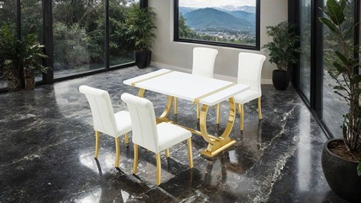 Holstebro White and Gold Upholstered Side Chair Set of 2