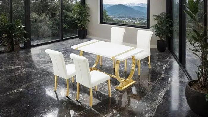 Holstebro Gold and White 60" Rectangular Dining Room Set