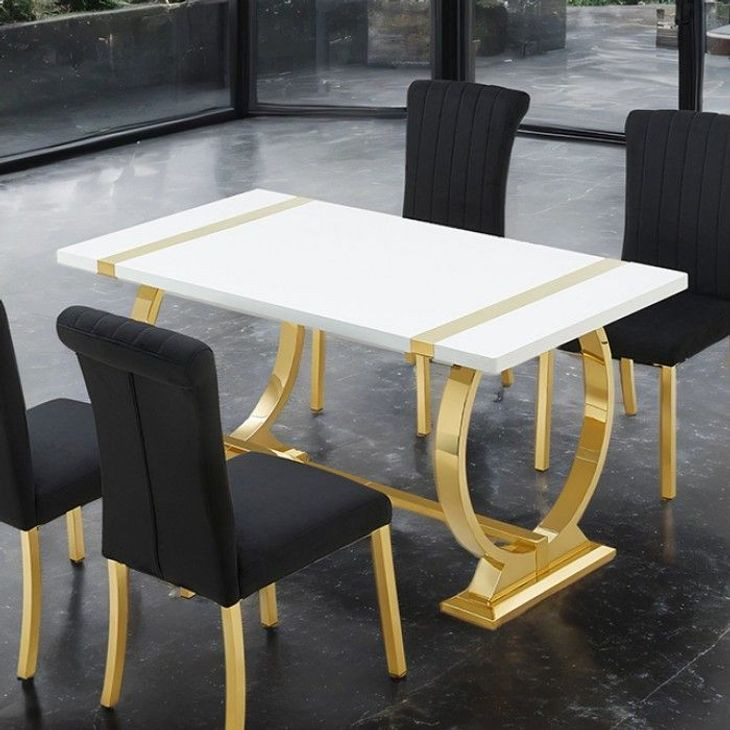 Holstebro Gold and White 60" Rectangular Dining Table
