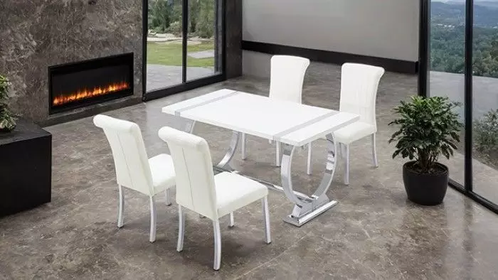 Holstebro Silver and White 60" Rectangular Dining Room Set