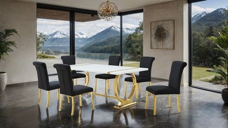 Holbaek Gold and White 80" Rectangular Dining Table