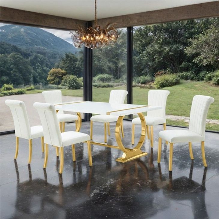 Holbaek Gold and White 80" Rectangular Dining Table
