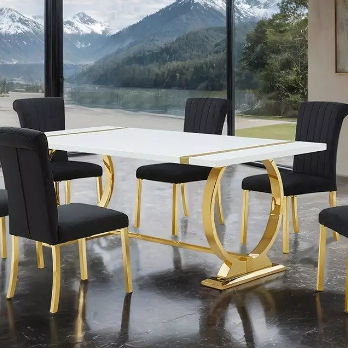 Holbaek Gold and White 80" Rectangular Dining Table