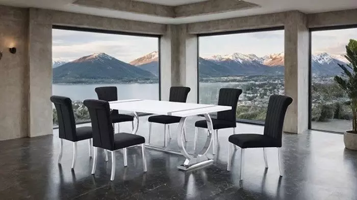Holbaek Silver and White 80" Rectangular Dining Table