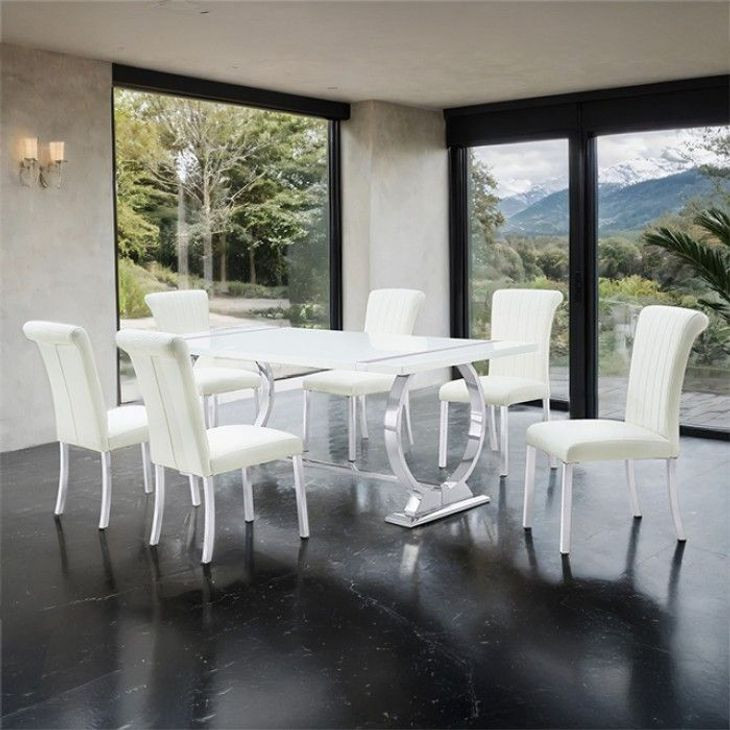 Holbaek Silver and White 80" Rectangular Dining Table
