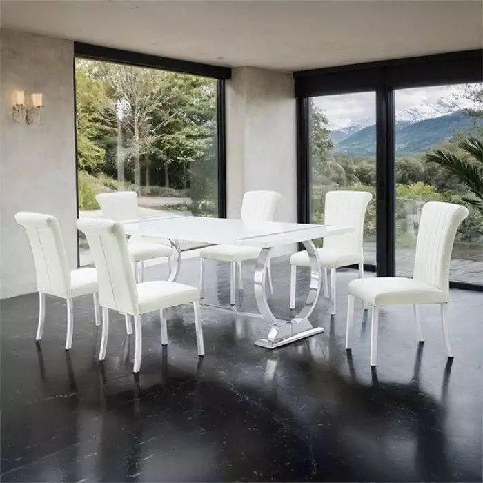 Holbaek Silver and White 80" Rectangular Dining Table