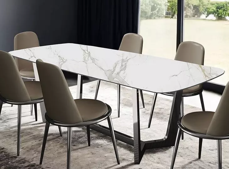 Norelli Silver and White 71" Rectangular Dining Table with Marble Top