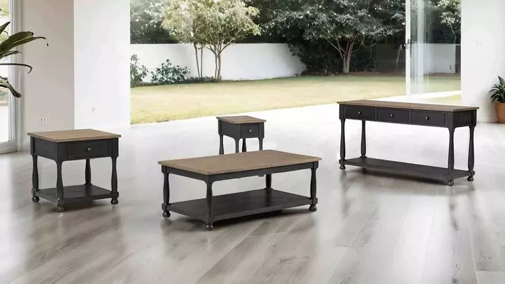 Neue Mills Weathered Black and Brown Rectangular Cocktail Table