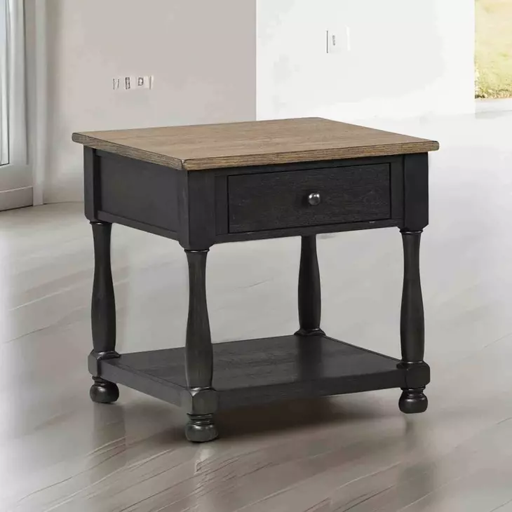 Neue Mills Weathered Black and Brown Square End Table