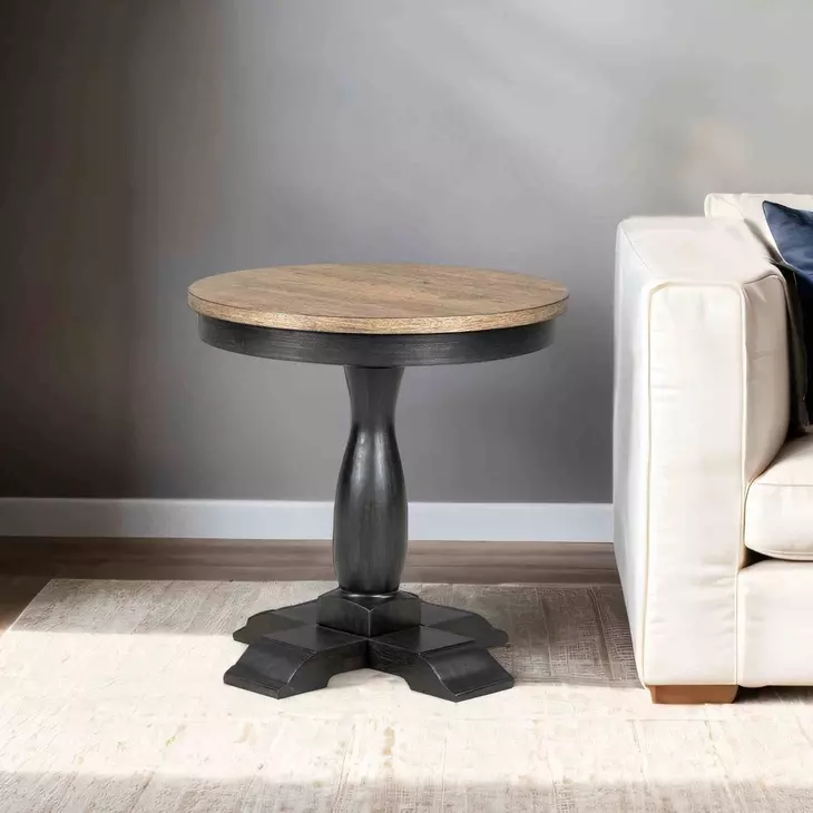 Neue Mills Weathered Black and Brown Round End Table