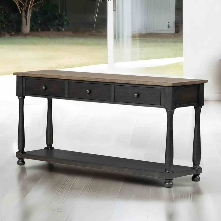 Neue Mills Weathered Black and Brown Rectangular Sofa Table